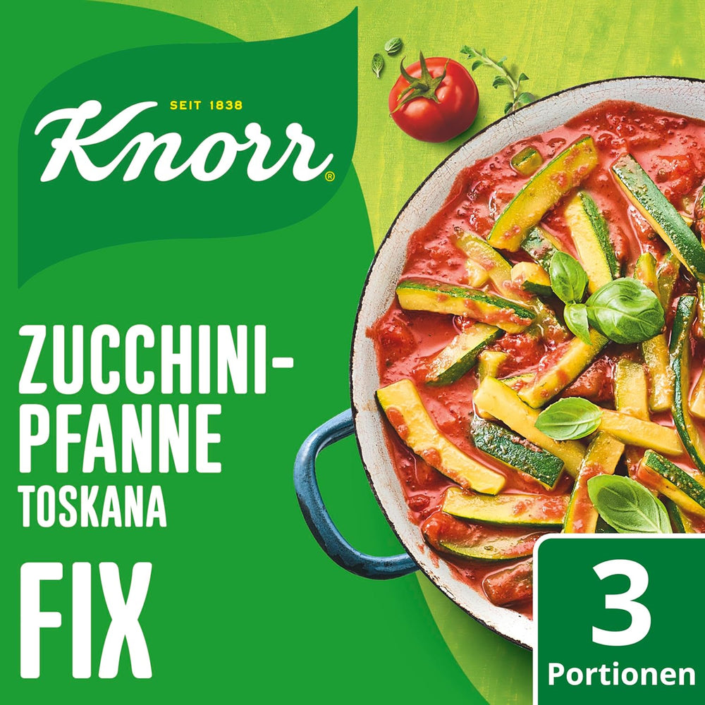 Knorr Fix Veggie Würzmischung Zucchini-Pfanne Toskana mit Gemüse für eine leckeres Gericht ohne geschmacksverstärkende Zusatzstoffe 3 Porce