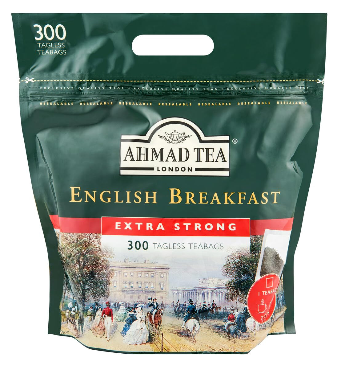 Ahmad Tea - English Breakfast - Ceai negru pentru micul dejun - Ceai Assam &amp; Ceylon - Pliculețe de ceai englezesc fără bandă, cu 2 g de ceai per porție - Pachet mare cu 300 de pliculețe de ceai (pachet cu 2)