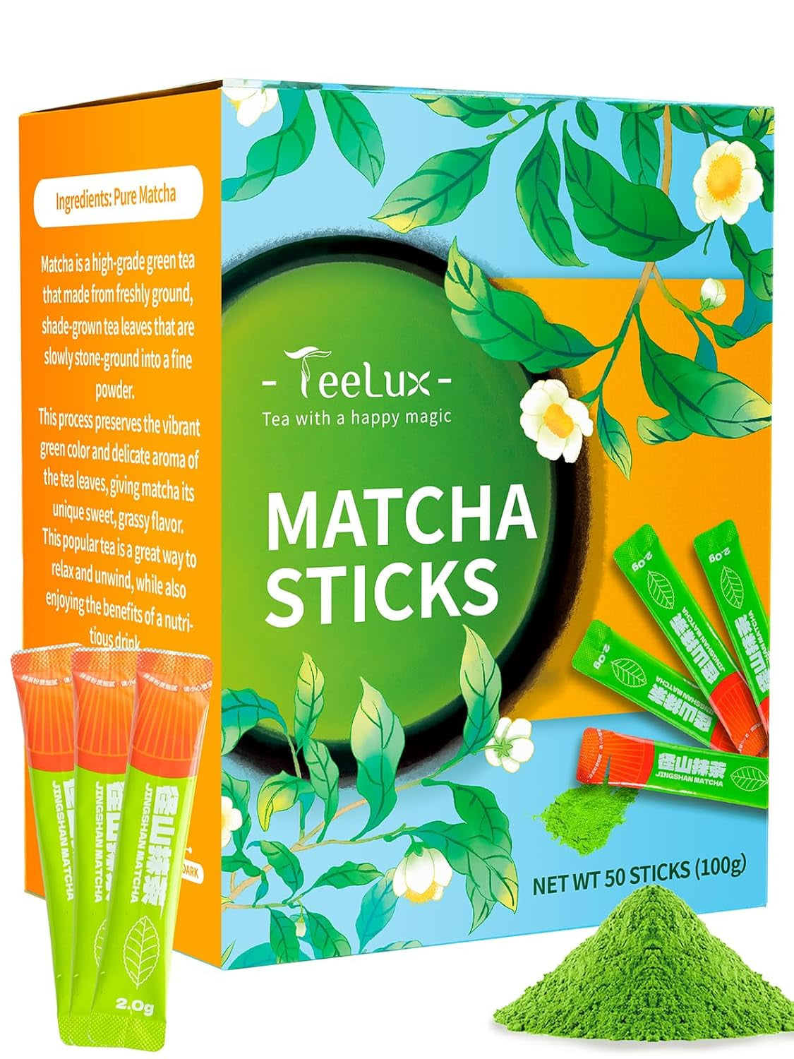 Teelux Matcha pulbere de ceai verde de ceremonie 100 g, vegan, pulbere de ceai verde Matcha premium vibrant, 100% frunze de ceai pure măcinate cu piatră, prima recoltă