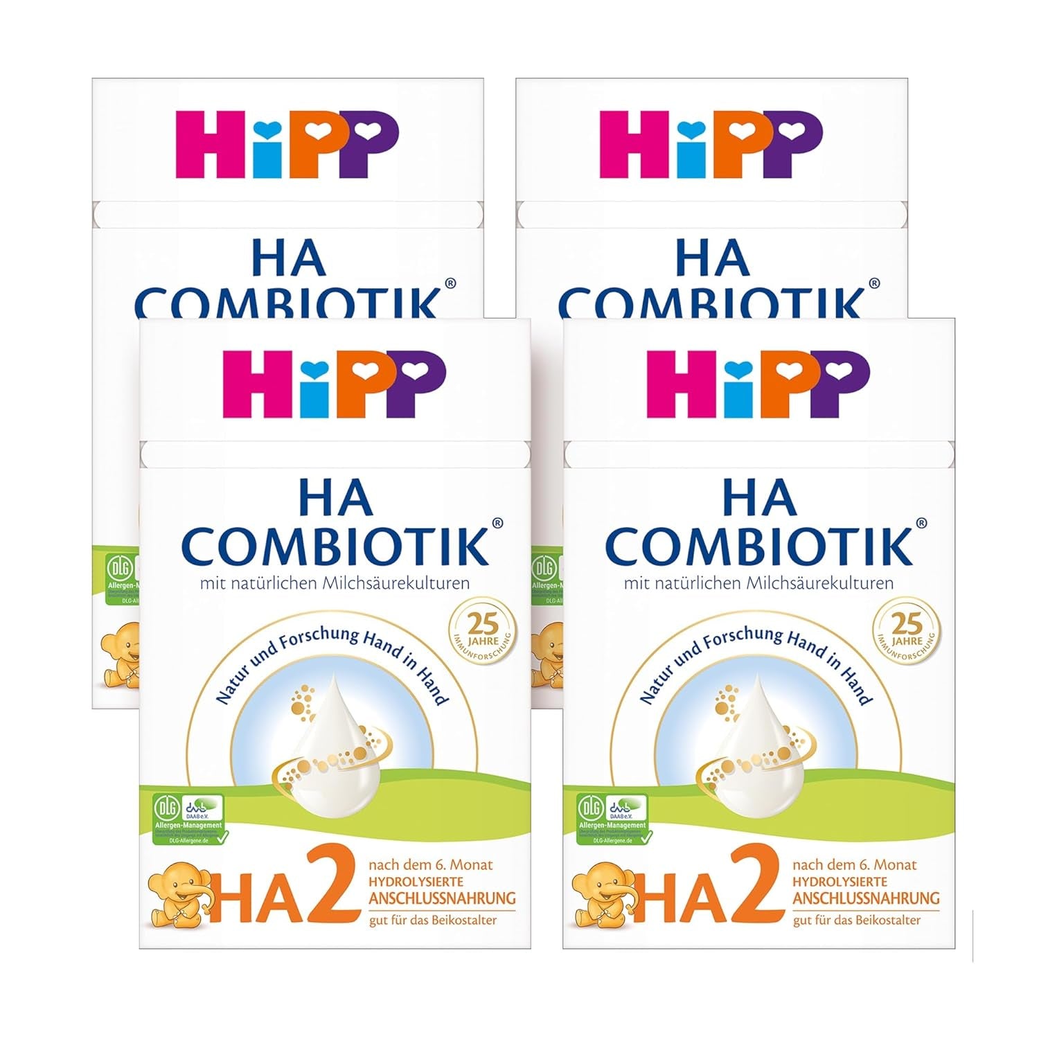 HiPP HA 2 Combiotik (4 x 600 g) - Pokračovací receptura po 6 měsících, s přírodními kulturami kyseliny mléčné, cennou dietní vlákninou (GOS), Omega-3, hydrolyzovanými proteiny pro citlivý imunitní systém