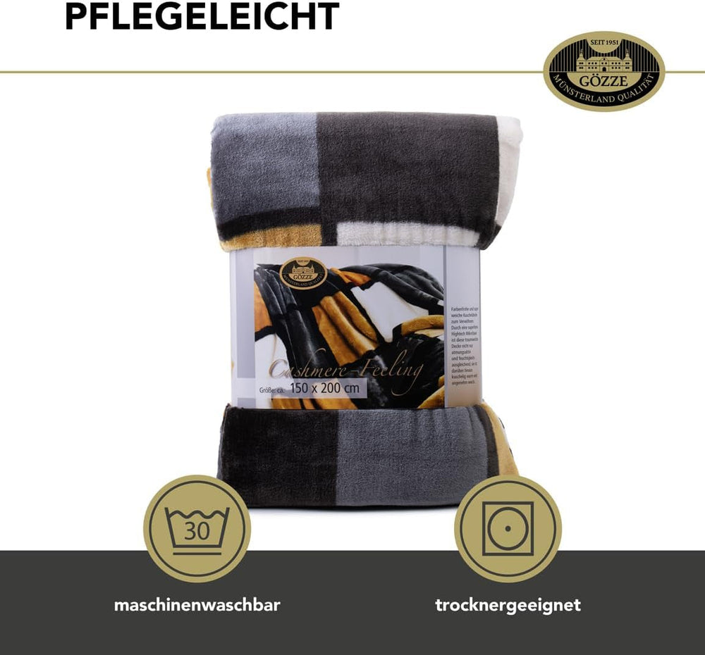 Gözze - Měkká a pohodlná přikrývka, kašmírový pocit, těžká látka 500 G/M², Antigua, 150 X 200 Cm - hořčičné/černo/bílé postele a přikrývky Besuche den Gözze-Store