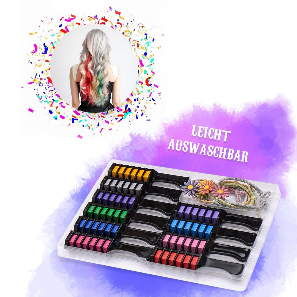 Magicat cretă de păr pentru fete set I 10 culori lavabile și 5 legături de păr I Cadou pentru fete de la 4 ani la 10 ani I Cadou creativ pentru petrecerea aniversară a copiilor 2025 I Sigur și colorat Vopsea pentru par Naty Shop