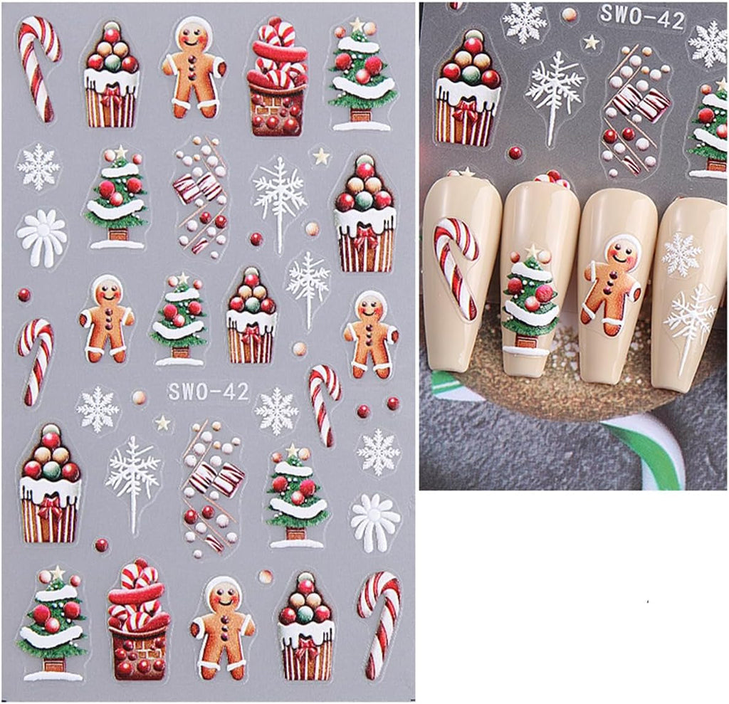 JMEOWIO Nagelsticker Weihnachten 6 Blatt Nail Art Sticker Selbstklebend Nagelaufkleber Schneeflocke Winter Urlaub Süß Dekoration Nageldesign Zubehör