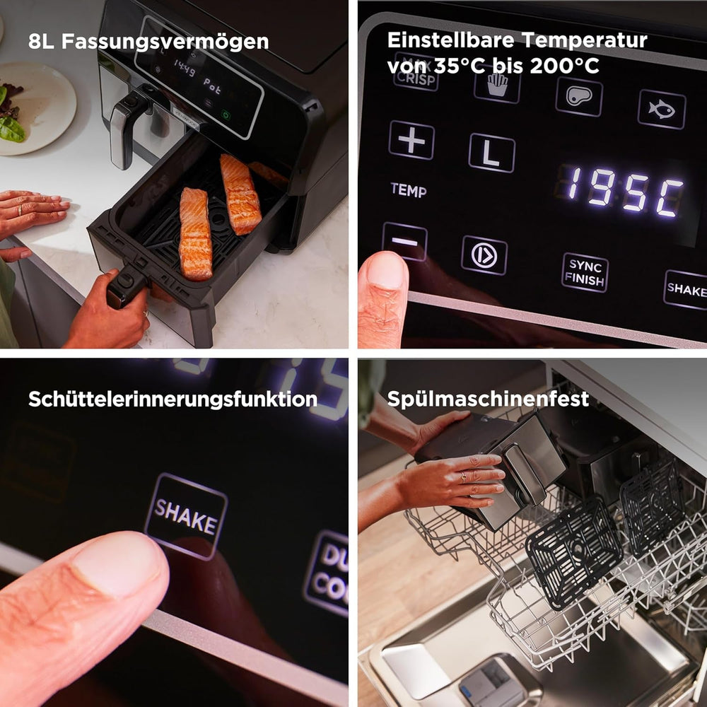 Kenwood Khealthy Twin Airfryer, 8L (2X4L), dvoukomorová, 8 programů, funkce Dual Cook & Sync Finish, dotykový displej Spotřebiče Naty Shop