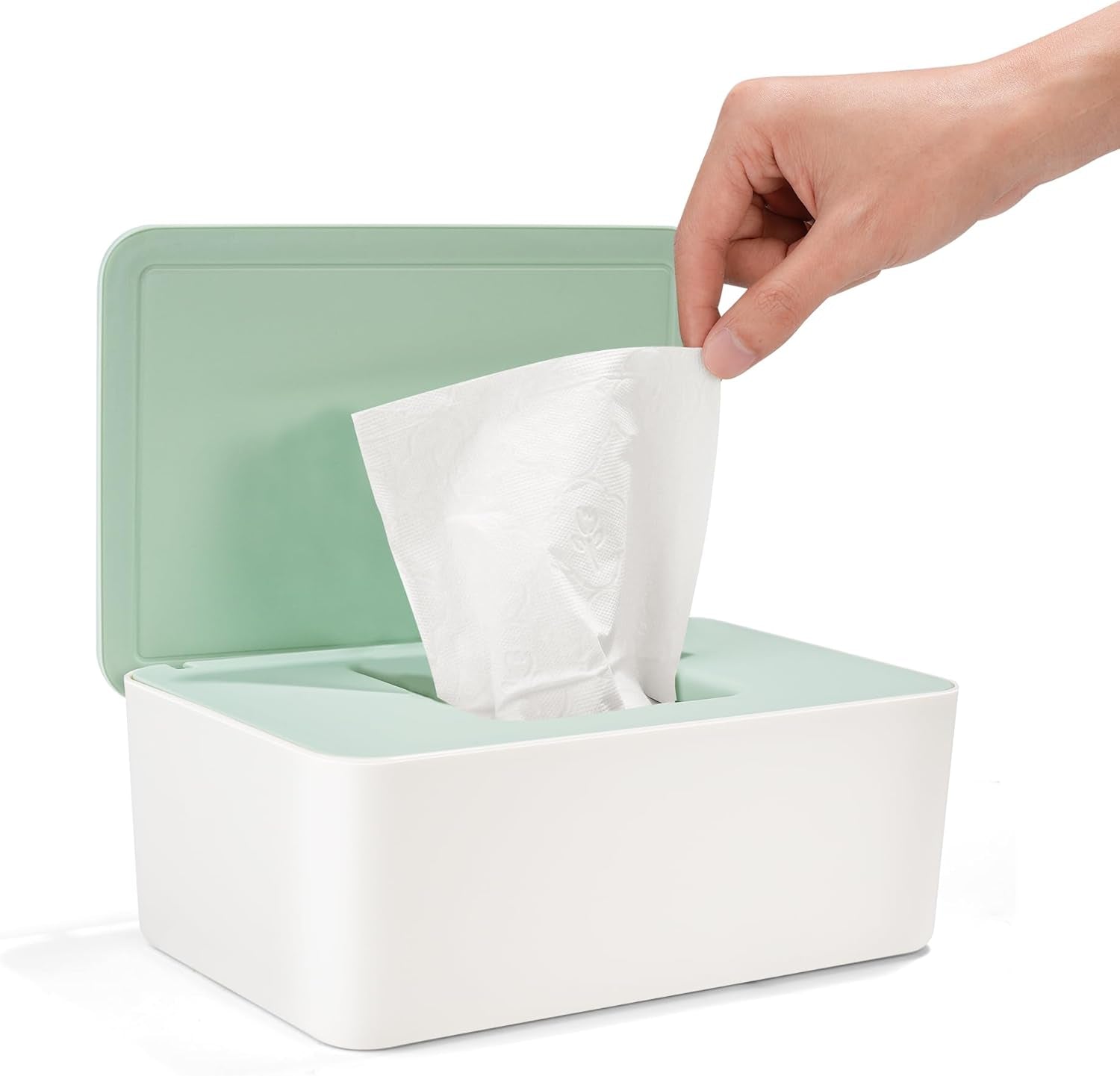 Krabička na vlhčené ubrousky s víkem, krabice na vlhčené ubrousky, zásobník na vlhčené ubrousky pro děti, vodotěsný a uzavřený úložný box, zásobník na vlhčené ubrousky do koupelny, kuchyně, bílá