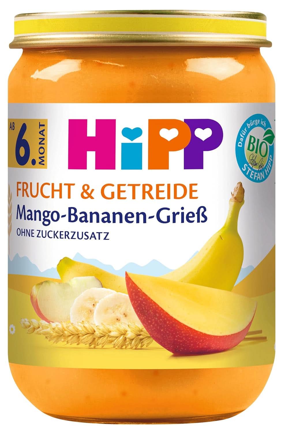 Hipp Hrušky-Banán se sušenkami, balení 6 ks (6 X 190 gramů) Matka a dítě Naty Shop 6 x 190 gramů Mango-banánová krupice