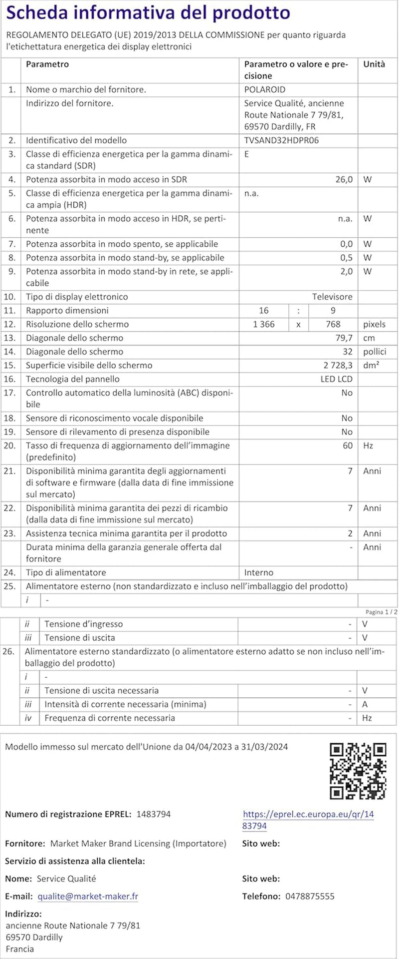 Televizor inteligent Polaroid, Android, 80 cm (32 inch), HD 1366x768, LED, WLAN, Bluetooth, 3 HDMI, 2 USB, Negru