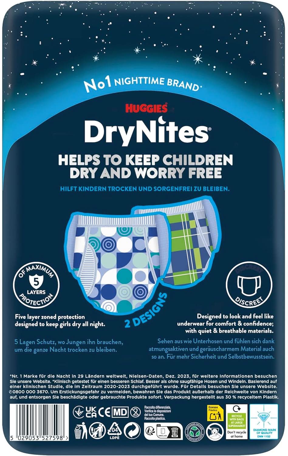 Huggies Drynites Super savé noční plenky, pro chlapce 8-13 let (30-48 kg), 9 ks Mother and Child Naty Shop