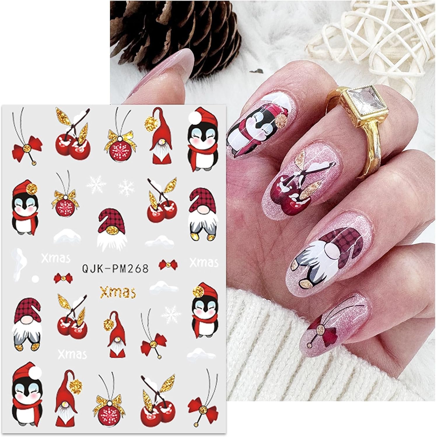JMEOWIO Nagelsticker Weihnachten 10 Blatt Nail Art Sticker Selbstklebend Nagelaufkleber Glitter Schneeflocke Xmas Winter Urlaub Gold Dekoration Nageldesign Zubehör