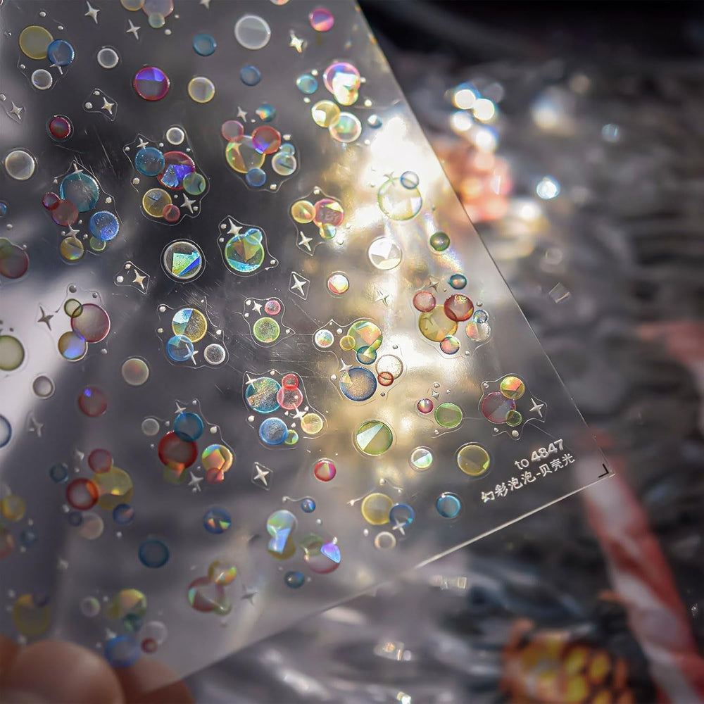 JMEOWIO 3D Nagelsticker Bunte Blasen Nail Art Sticker Selbstklebend Nagelaufkleber 5D Stereoskopisch Dekoration Nageldesign Zubehör 1 Blatt