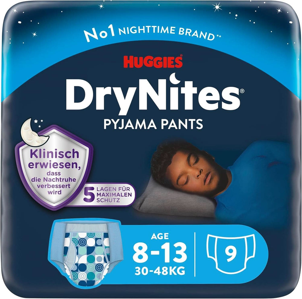 Huggies Drynites Super savé noční plenky, pro chlapce 8-13 let (30-48 kg), 9 ks Mother and Child Naty Shop