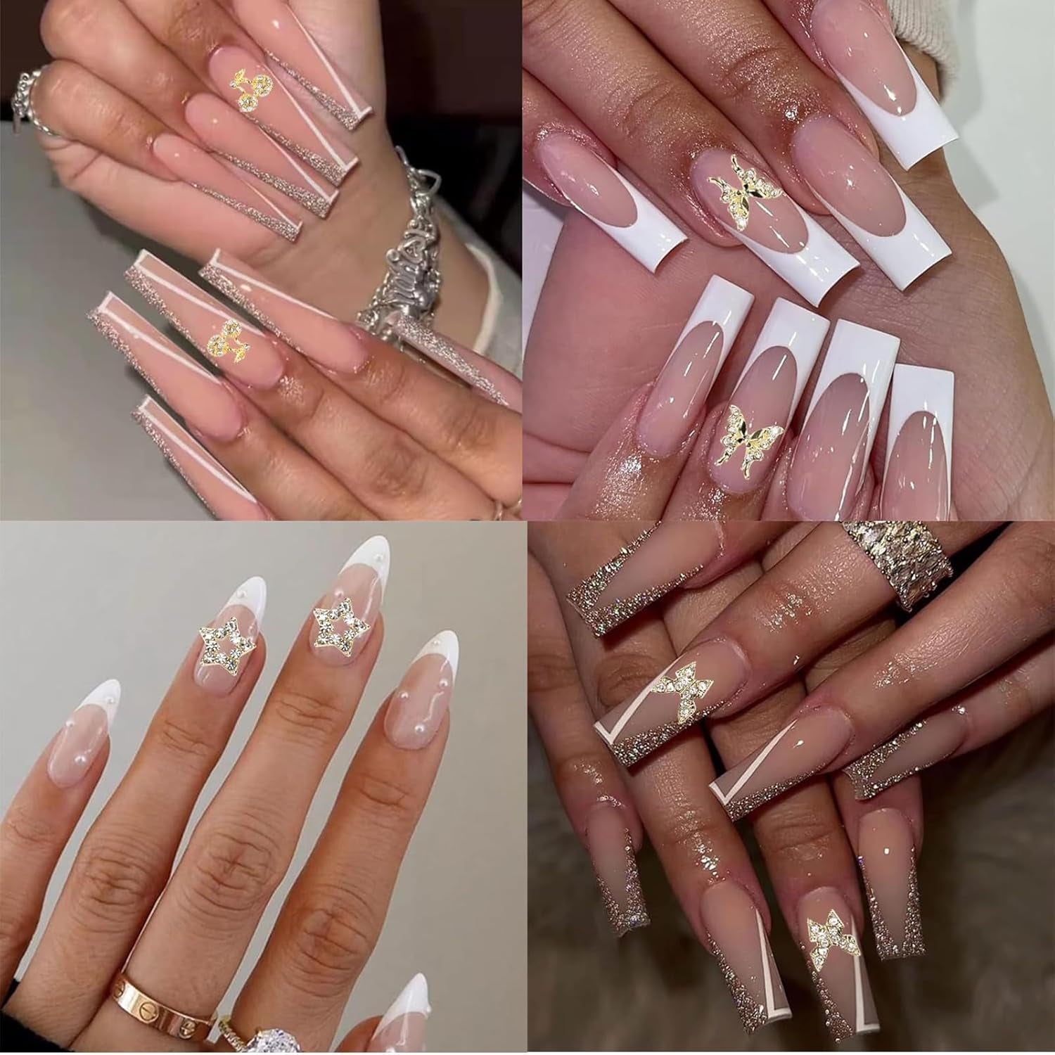 24 Stück Nagel-Charms, Y2K-Legierung, Nail Art, Strass-Charms, 3D-Herz, Schleife, Schmetterling, Charm Mit Strasssteinen, Kirsch-Nagel-Edelsteinen, Glänzender Schmuck