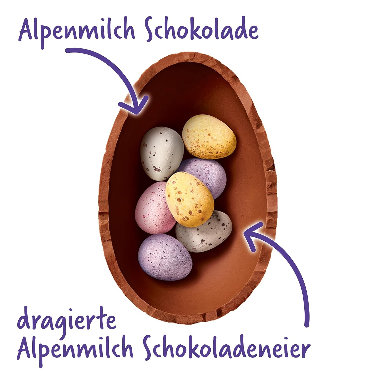 Milkshake Me Egg – čokoládové vajíčko plněné mini barevnými vejci z alpské mléčné čokolády – 97g