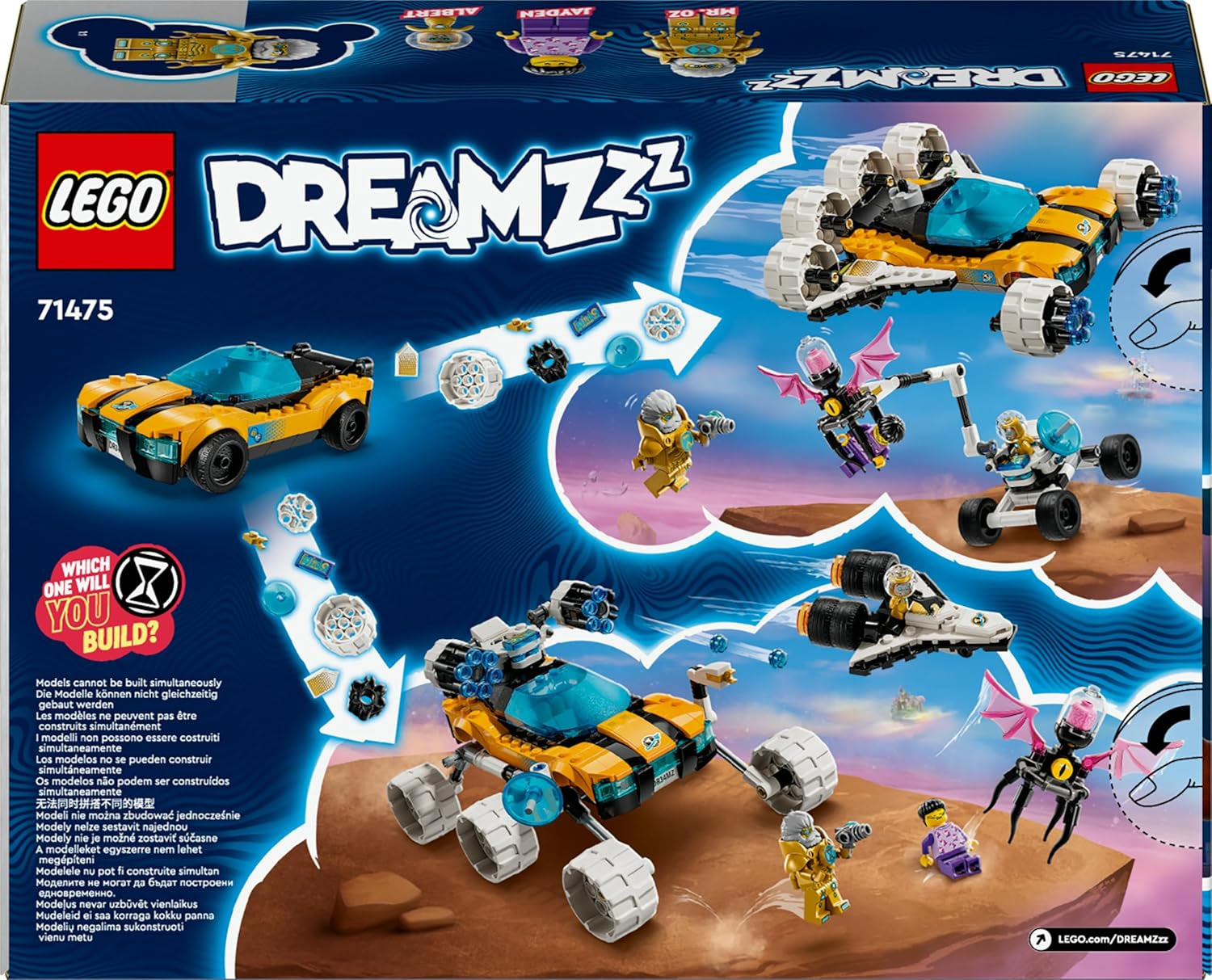 Sada LEGO Dreamzzz 2 v 1 Vesmírná bugina pana Oze nebo raketoplán Obsahuje minifigurky pana Oze, Alberta a Jaydena, vesmírný dárek pro děti 8+ 71475 Stavebnice Besuche den LEGO-Store