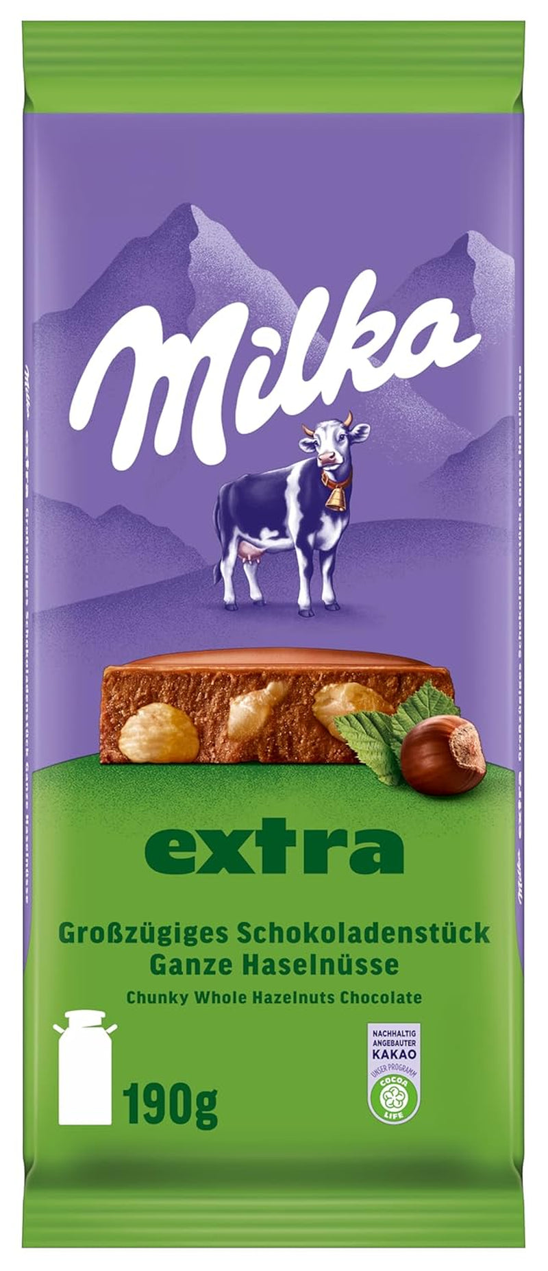 Celé lískové oříšky s čokoládou Milka Extra - Čokoláda z alpského mléka s křupavými celými lískovými oříšky - 12 x 190g
