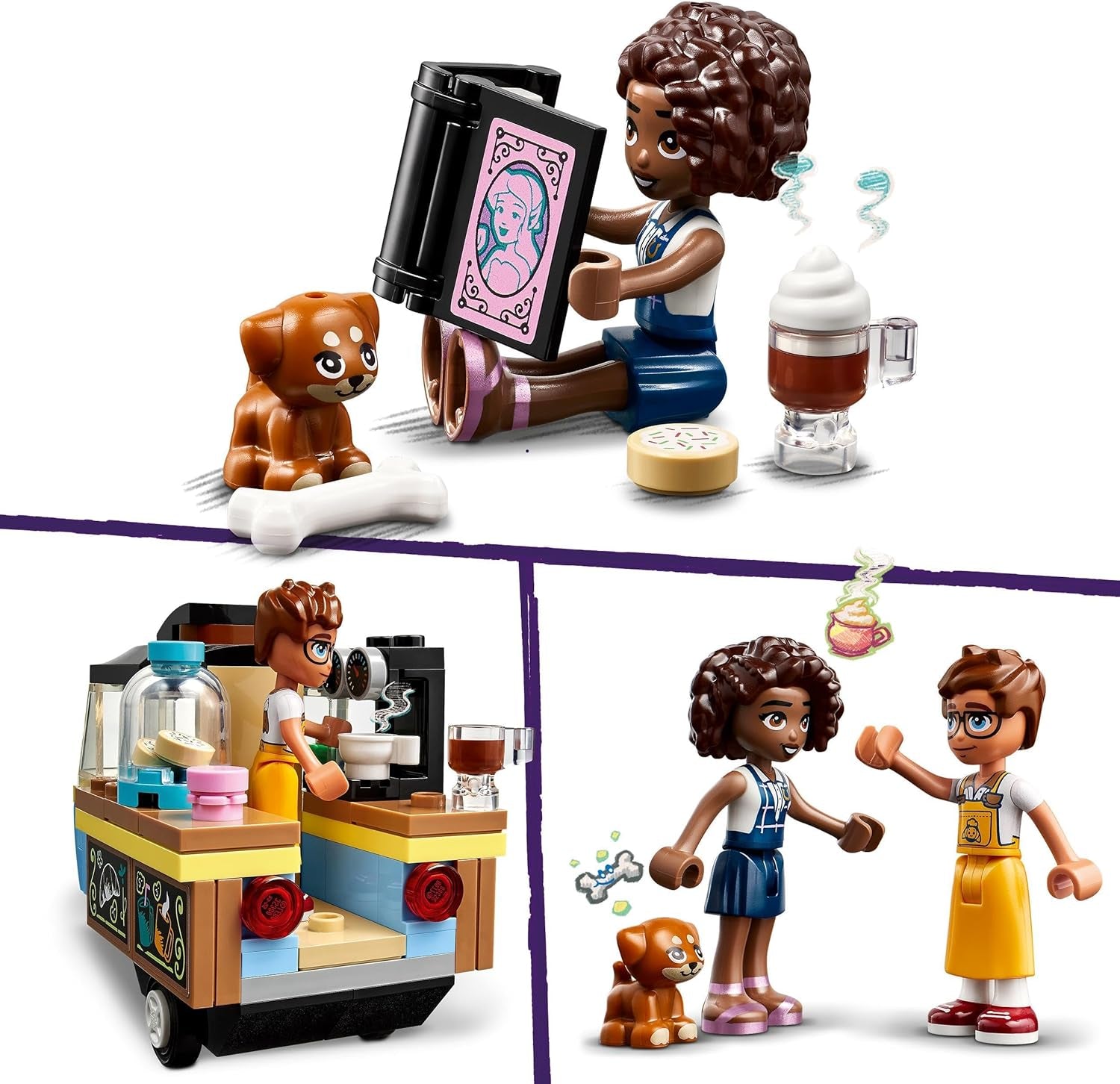 LEGO Friends Rolling Café Malá hračka na pečení pro děti, dárek pro dívky a chlapce 6 let, vzdělávací hračka s Aliyou, Julesem a psem Airou 42606 Stavebnice Beuche den LEGO-Store