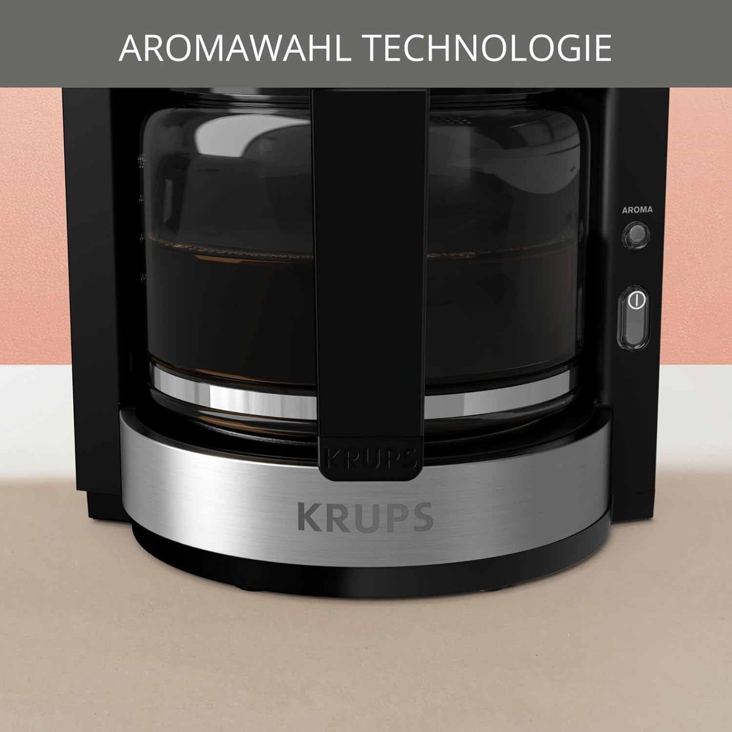 Espressor Krups KM3210 Pro Aroma Plus, 10 cești, 1,25 l, funcție de menținere la cald timp de 30 de minute, fereastră vizibilă pentru nivelul apei, sistem anti-picurare, negru cu aplicații din oțel inoxidabil