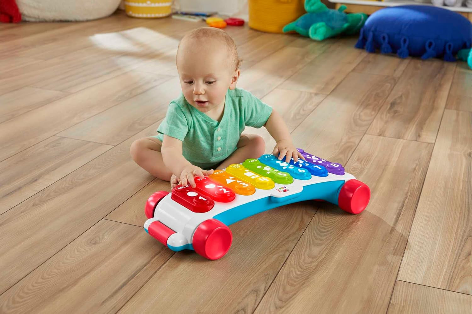 Fisher-Price Light-up gigant xilofon - instrument muzical electronic pentru a trage împreună cu melodii cu conținut de învățare, pentru copii, copii mici de la 9 luni, multicolor, versiune: franceză, HJK40 Jucarii Bebe Naty Shop