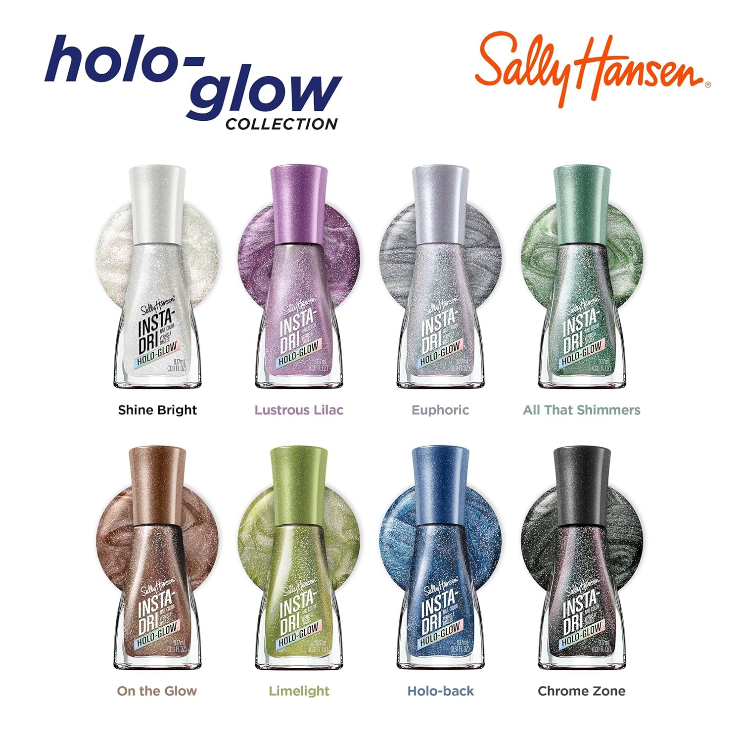 Insta-Dri Holo-Glow lak na nehty, Chrome Zone, snadné použití, dlouhotrvající, krásné barvy, snadno se nanáší, bez odlupování, 19 ml