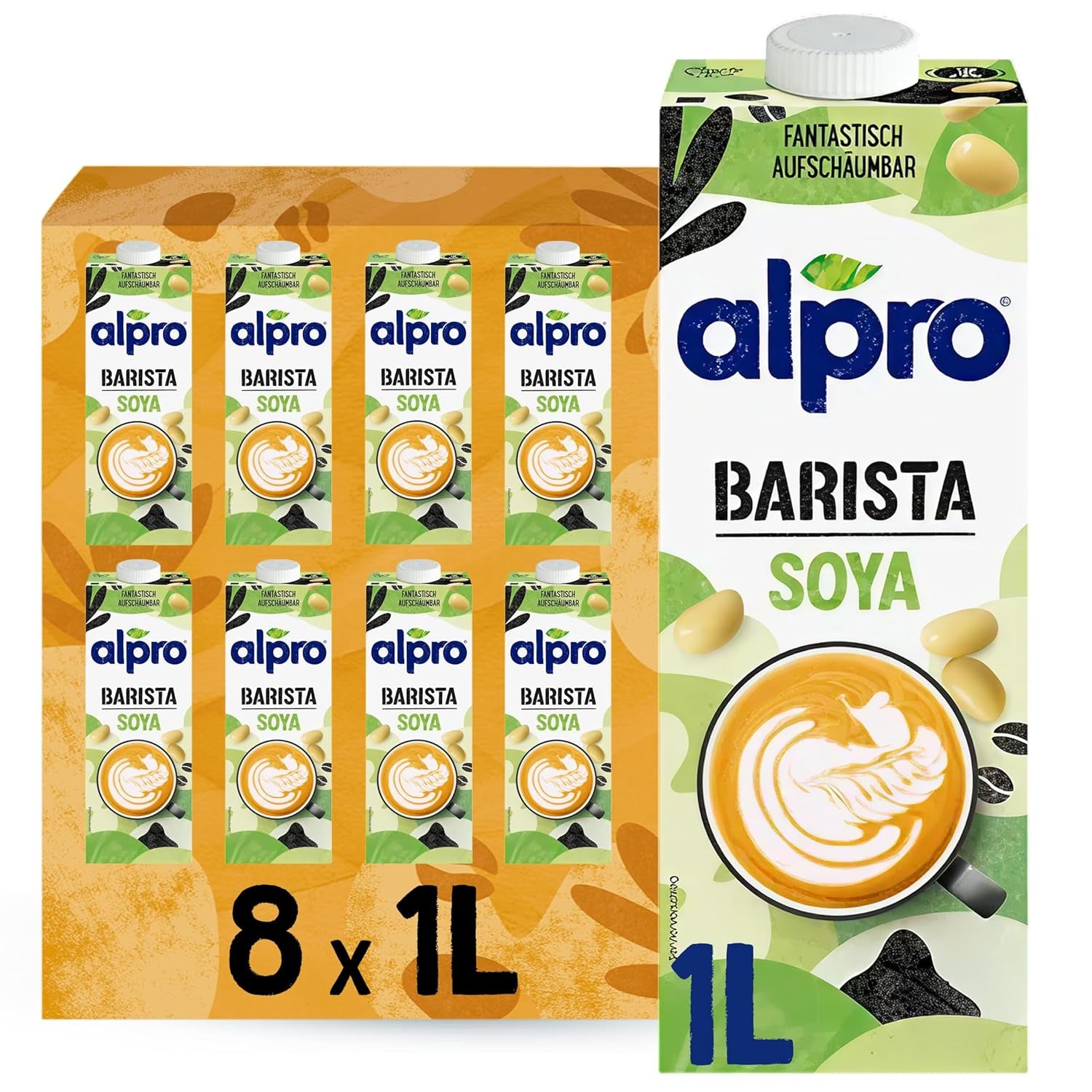 Alpro Barista Haferdrink – Zum Aufschäumen – Vegan und Milchfrei – Von Natur aus laktosefrei – Bohatý na balastní látky, vápník a vitamíny – 8 x 1 L – Haltbar