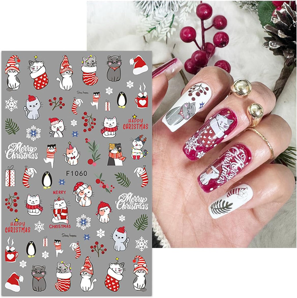 JMEOWIO Nagelsticker Weihnachten 10 Blatt Nail Art Sticker Selbstklebend Nagelaufkleber Schneeflocke Winter Urlaub Süß Dekoration Nageldesign Zubehör