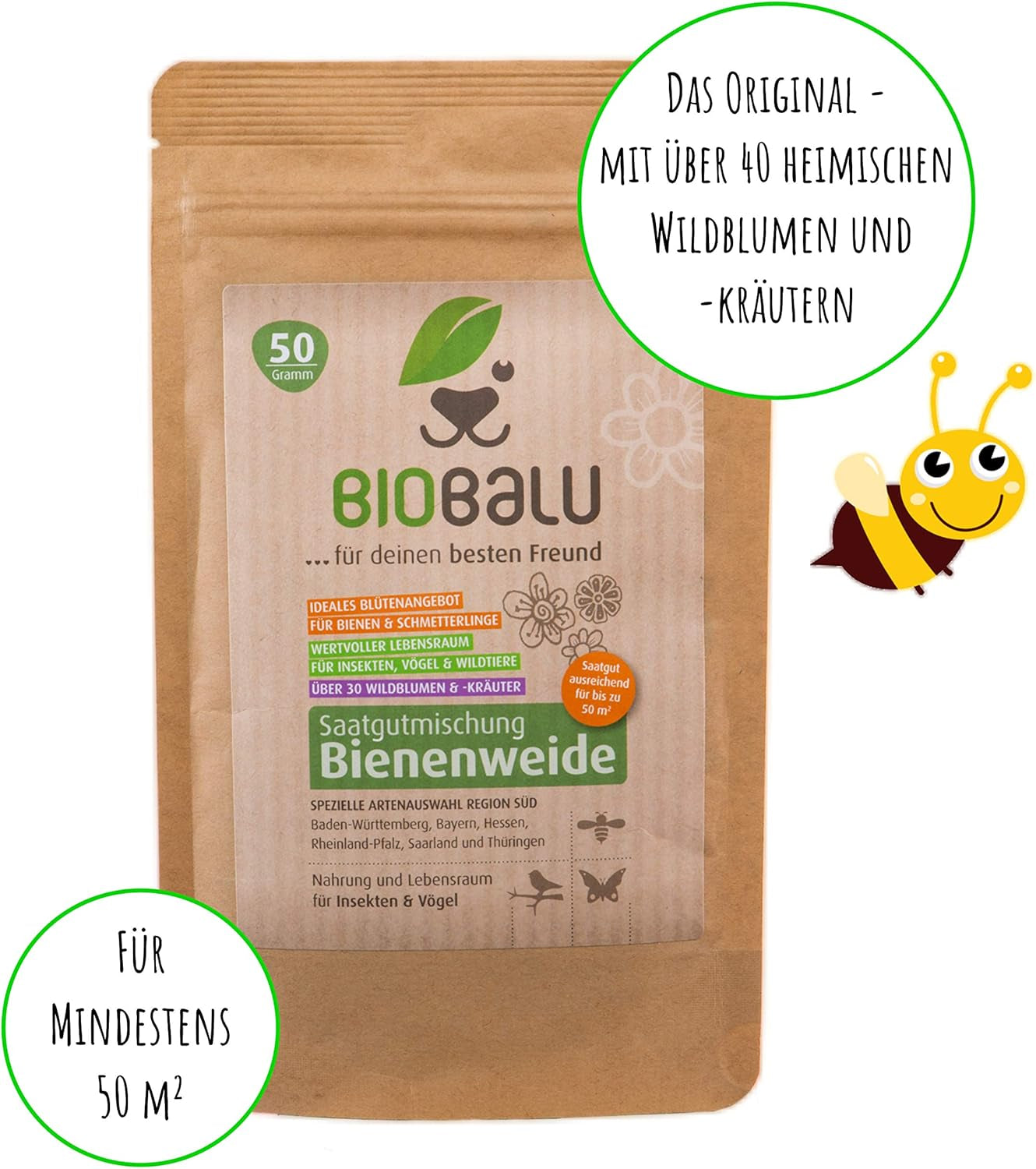 Včelí semena - luční květy, vytrvalé a mrazuvzdorné, semena - přes 40 původních květin a divokých bylin, speciální výběr druhů pro jižní Německo, 50g