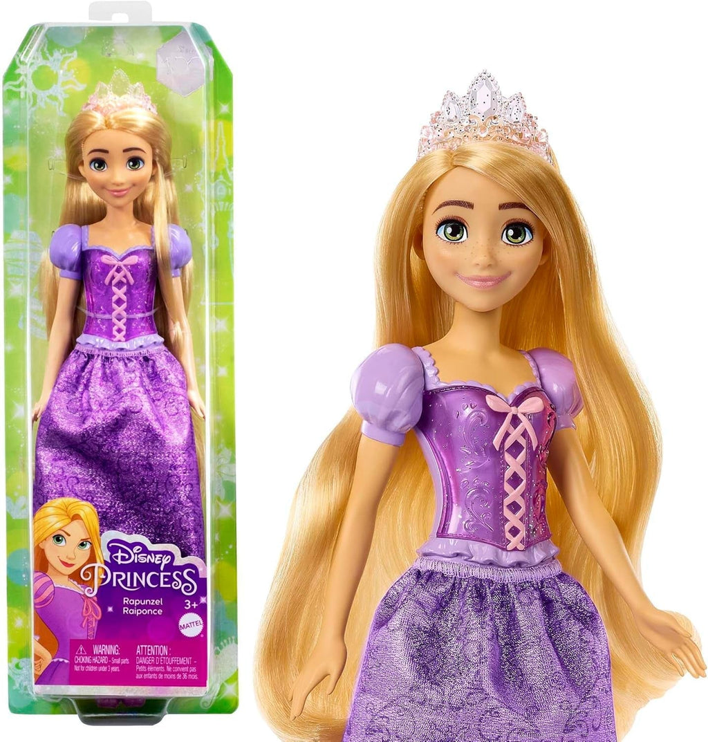 Mattel Disney Princess Rapunzel doll, Păr lung de coafat, Mobil, Pantofi și diademă detașabile, Cadouri Disney, Jucării de la 3 ani, HLW03 Papusi Naty Shop Rapunzel