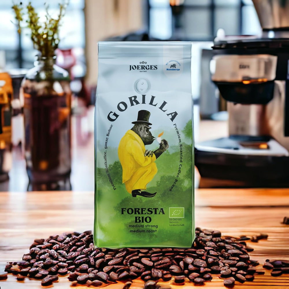 Cafea Gorilla Foresta, pachet dublu, 2 x 1 kg, boabe prăjite | Amestec Arabica, boabe întregi | Espressor portafilter complet automat | Cafea espresso