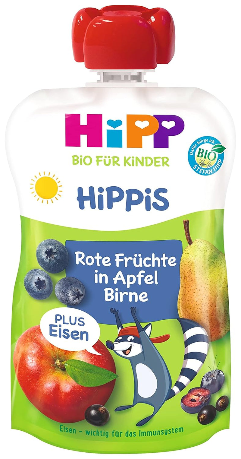 Hipp Organic, borůvky, jablka, hrušky plus Iron Willi Raccoon, balení 6 kusů (6 X 100 G) Matka a dítě Naty Shop Výchozí název