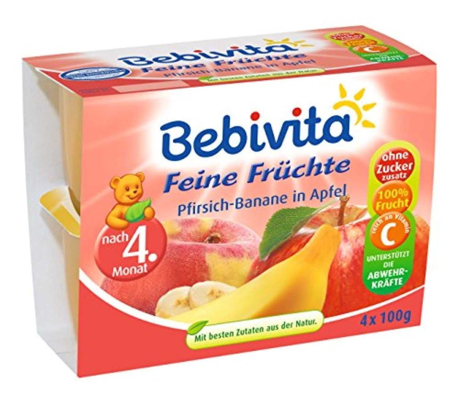 Broskev-banán v jablečné šťávě, balení 6 ks ( 6 X 4 X 100 G ) Matka a dítě Naty Shop