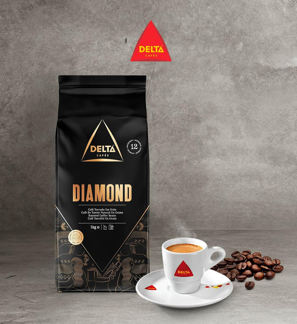 Delta Cafés - Kaffee in Diamantbohne - 2 Packungen à 1 kg - Intensität 8 - Mischung aus Arabica gerösteten Kaffeebohnen und Robusta - Sehr aromatisch mit Noten von gerösteten Nüssen