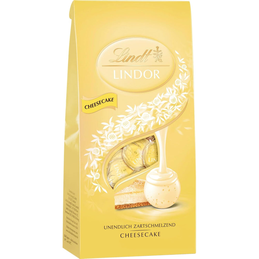 Lindt Čokoláda | LINDOR sáčky na tvarohový koláč | 137 g | 10 mléčných čokoládových kuliček s tvarohovou náplní rozplývající se v ústech | Čokoládový dárek