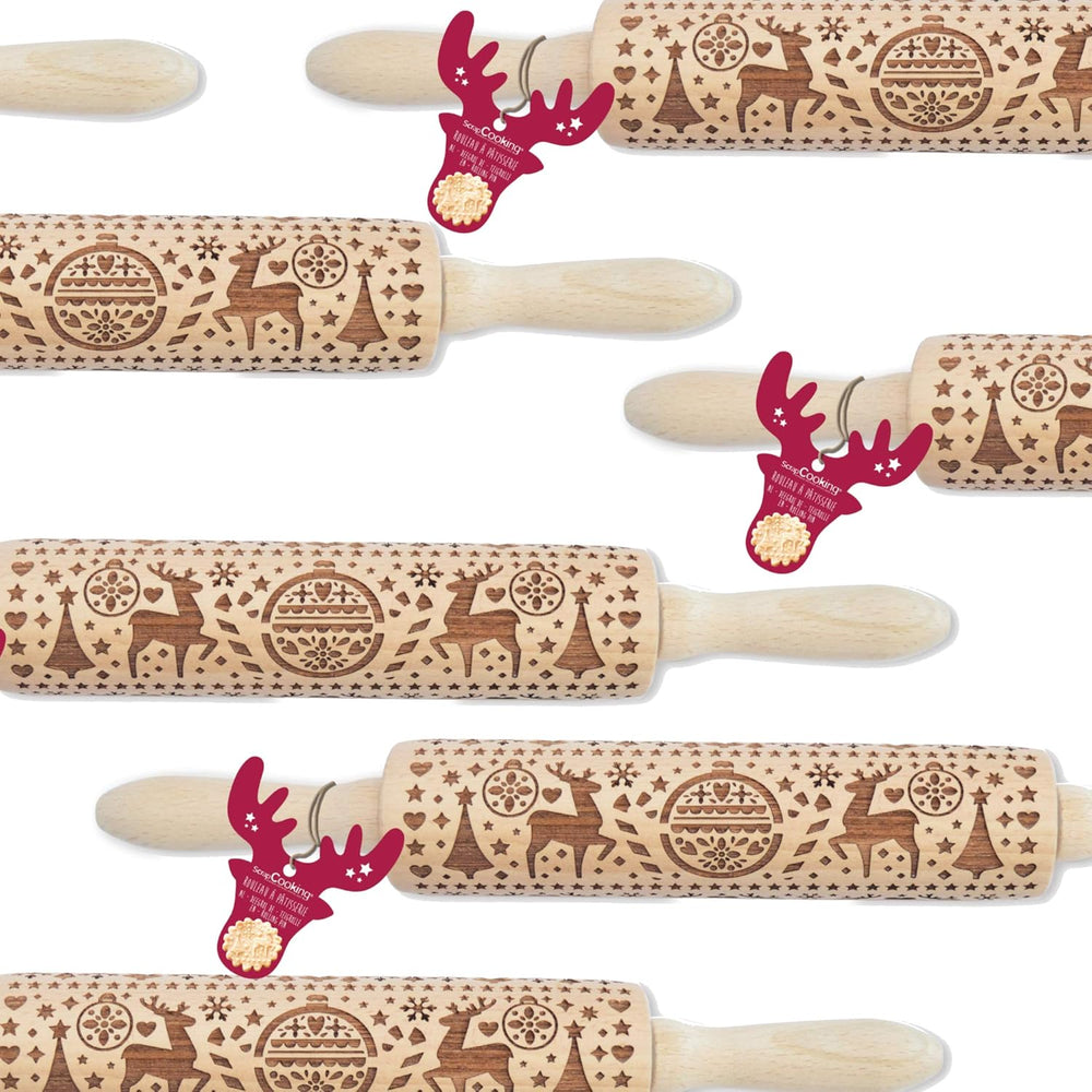 Vaření šrotu Teigrolle aus Holz "Xmas" mit weihnachtlichen Motiven – Prägerolle mit gepfragten Verzierungen für Kekse – dekorativní Zubehör – 5242