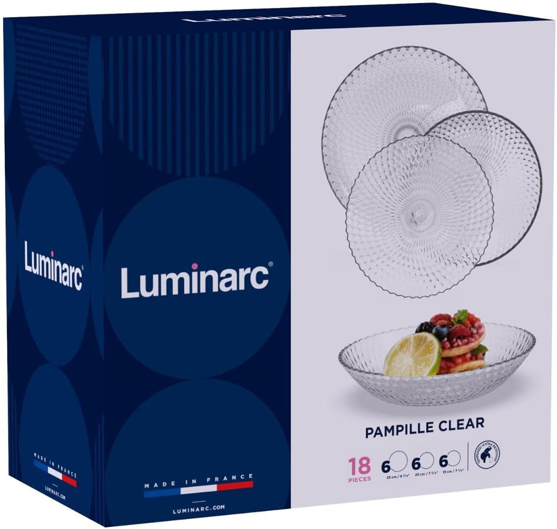 Pampille Sada průhledného skleněného nádobí, 18 kusů - 6 osob, průhledné sady nádobí Naty Shop