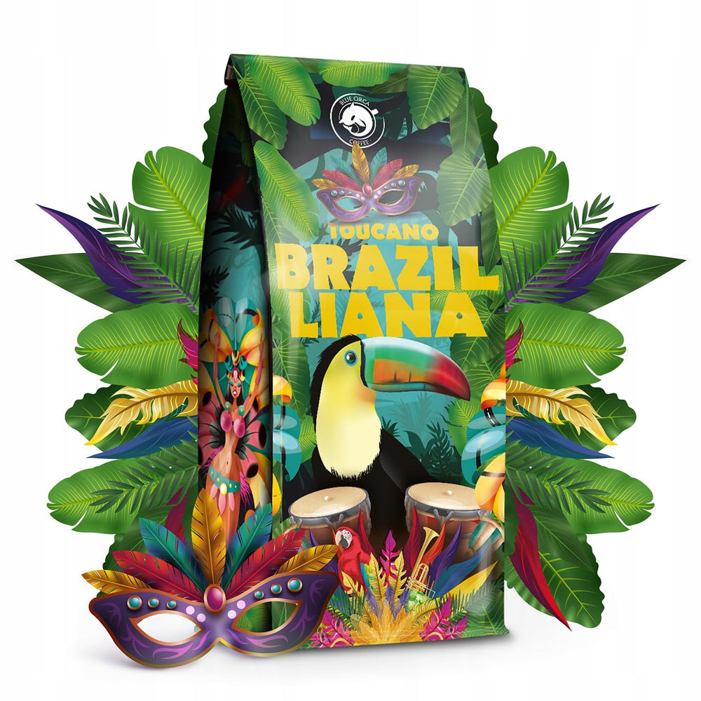 Cafea măcinată Brazilliana Toucano 1 kg | 100% Arabica | cu note de nuci, ciocolată și stafide | prăjire medie, aciditate scăzută | pentru espressoare | Blue Orca Coffee Roastery
