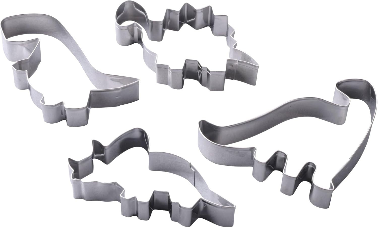 Set de forme de biscuiți Zenker cu dinozauri din oțel inoxidabil, 4 piese – Perfect pentru sesiuni creative de copt cu copiii, lavabil în mașina de spălat vase, design modern cu dinozauri, argintiu