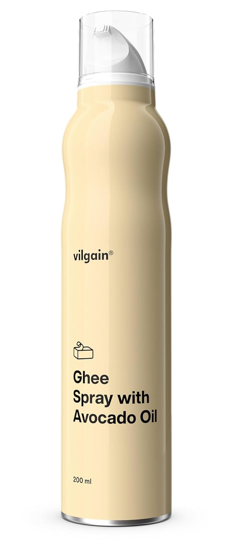 Vilgain Ghee Spray s avokádovým olejem | Bez laktózy, zum Kochen & Backen | Rauchpunkt 195°C, herzgesund, BRC-zertifiziert | Ideální pro osoby citlivé na laktózu Geschmacks-Harmonie, 200 ml