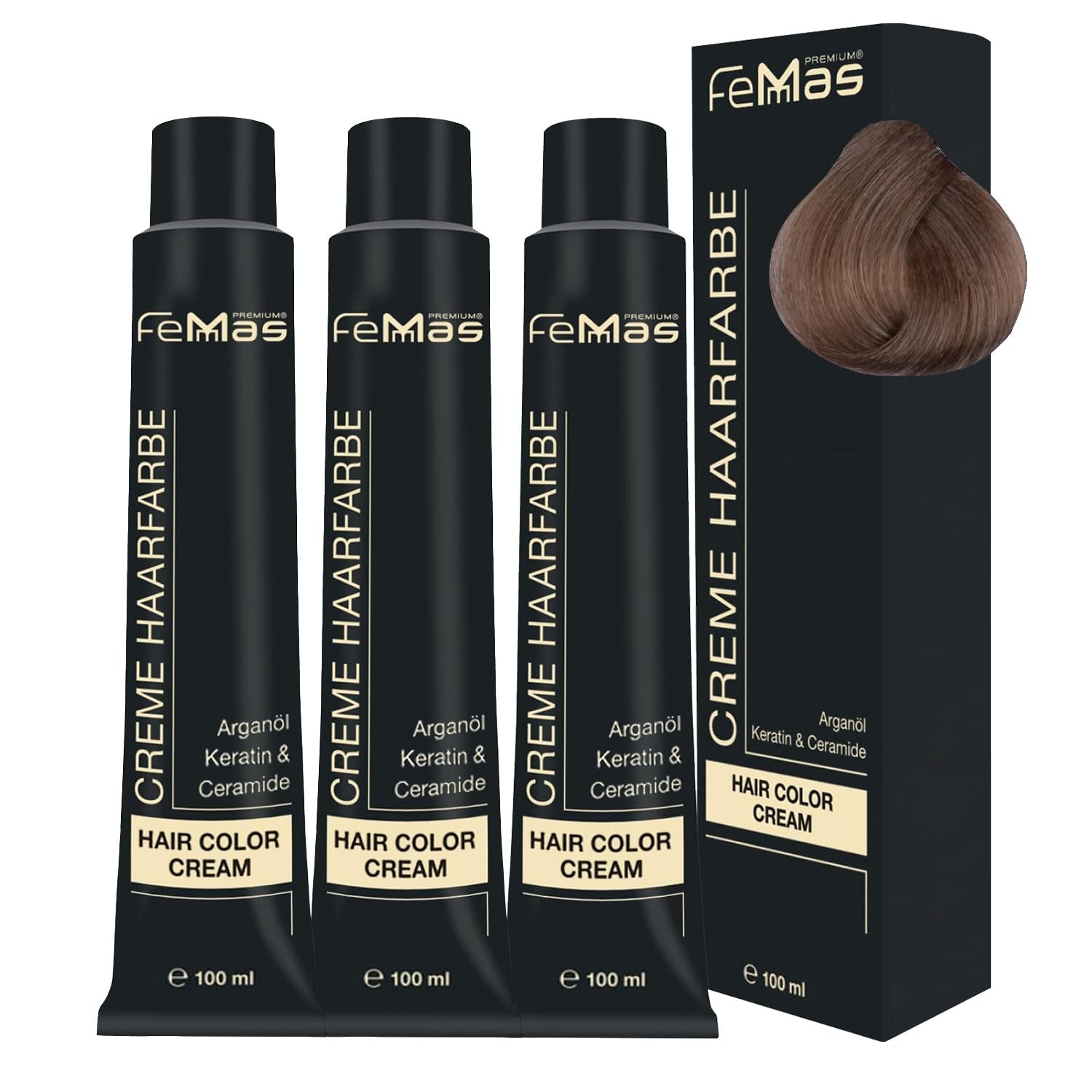 FemMas Hair Colour Pure & Mix Red I Cremă profesională cu ulei de argan, keratină și ceramide I Ca o vopsea de păr permanentă sau nuanță pentru rezultate radiante, de lungă durată I 100 ml Vopsea pentru par Naty Shop Asch Sand 8.13 Pachet de 3