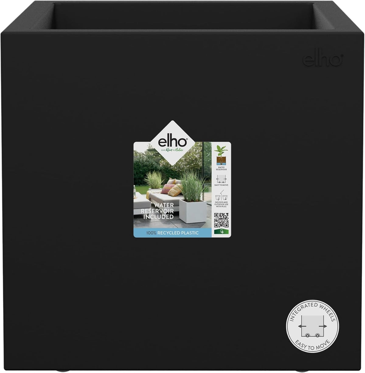 elho Vivo Next Square 30 - Cutie cu flori pentru interior și exterior - 100% plastic reciclat - L 29,5 x Î 29,5 cm - Negru/Negru viu