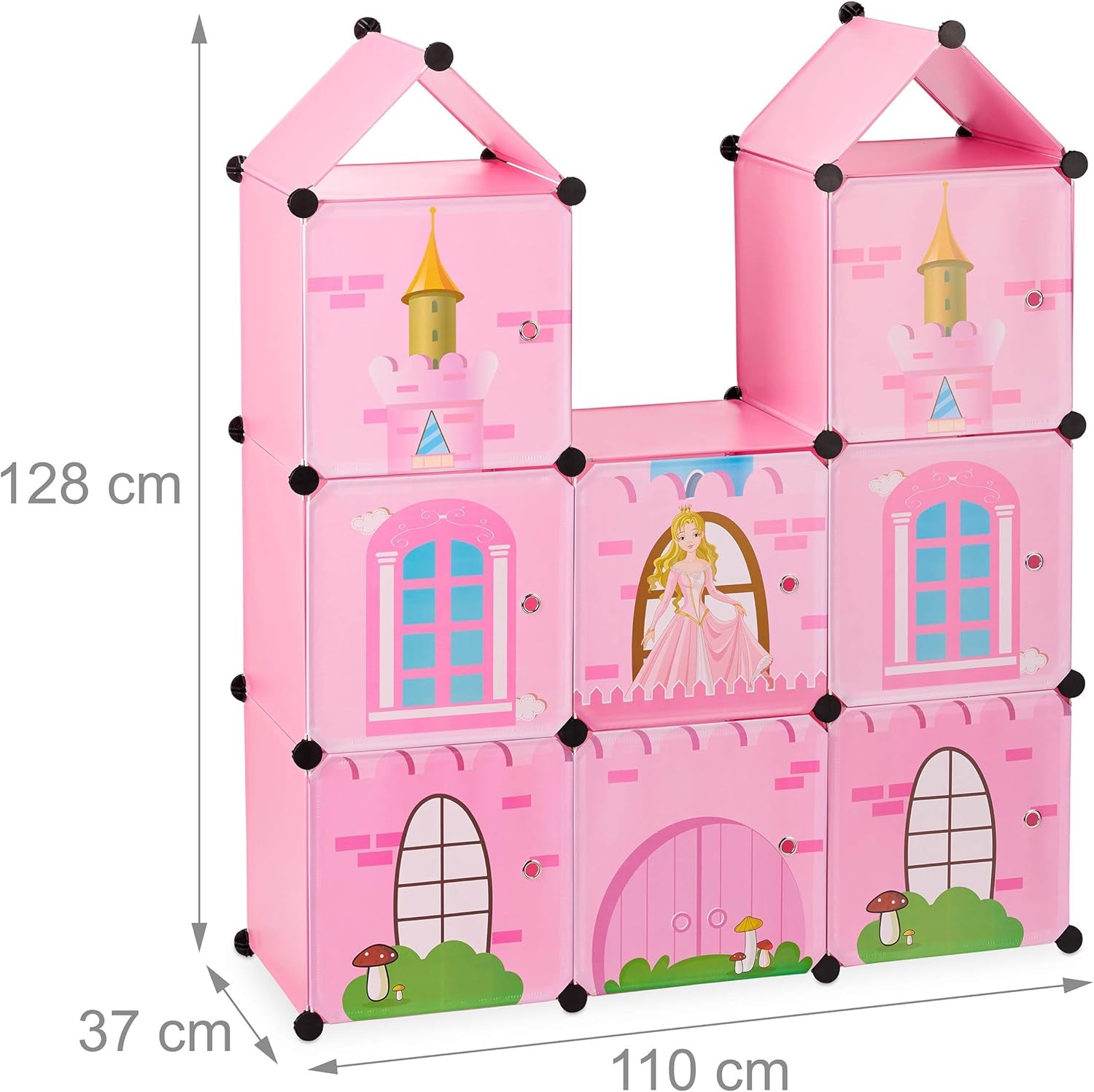 Polička do dětského pokoje Relaxdays, zámek princezny, plast, DIY skříňka s dvířky, HBT: 128 X 110 X 37 Cm, růžová Naty Shop Dollhouses