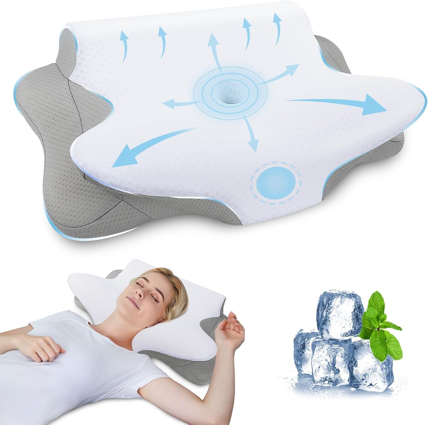 SAHEYER Pernă pentru gât, 2 în 1 Pernă ergonomică pentru susținerea gâtului și pernă pentru rularea gâtului, pernă ortopedică pentru dormitul lateral, pernă din spumă de memorie pentru dormitul lateral, dorsal și abdominal Perne ortopedice cervicale Naty Shop Gri