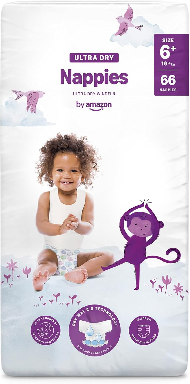 Scutece Ultra Dry de la Amazon, mărimea 1 (2-5 kg) - Cutie lunară, alb, 96 bucăți (2 pachete a câte 48) (anterior sub marca Mama Bear, produs identic)