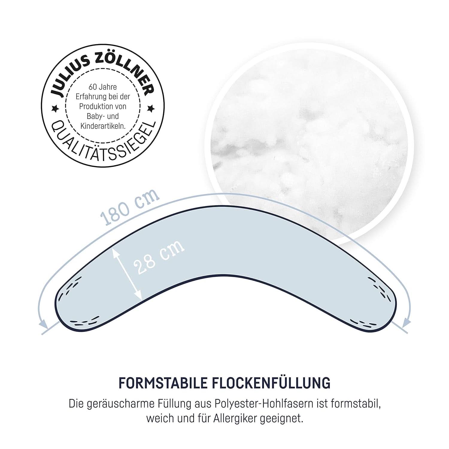 Perna de alaptare Julius Zöllner, umplutura cu fulgi deosebit de confortabila si dulcioasa, bumbac, cca 180 cm Accesorii Hrana si Alaptare Bebe Naty Shop