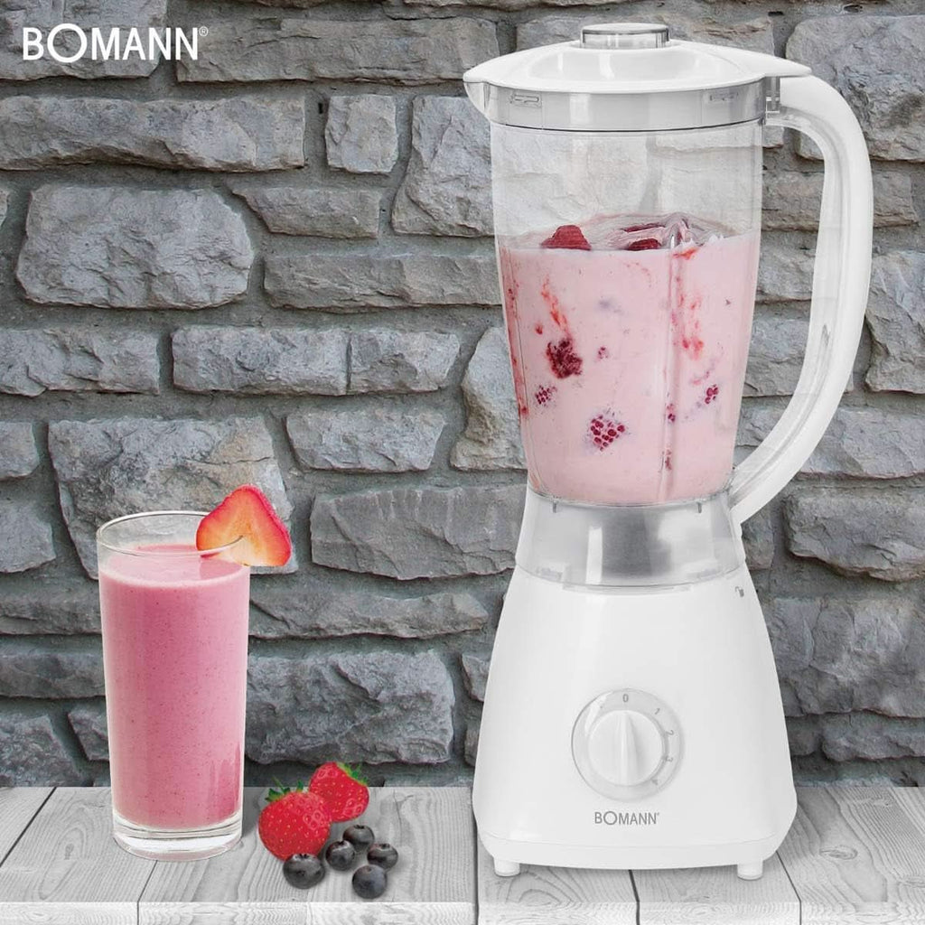 Bomann 378 CB Universalmixer Zum Pürieren, Schlagen, Zerkleinern, Shaken Und Mixen, Ice Crush-Funktion, Kraftvoller 500 Watt-Motor, Abnehmbarer Mixbehälter Mit 1.5 Liter, Edelstahlmesser, Weiß, UM 378 CB Bucatarie Naty Shop