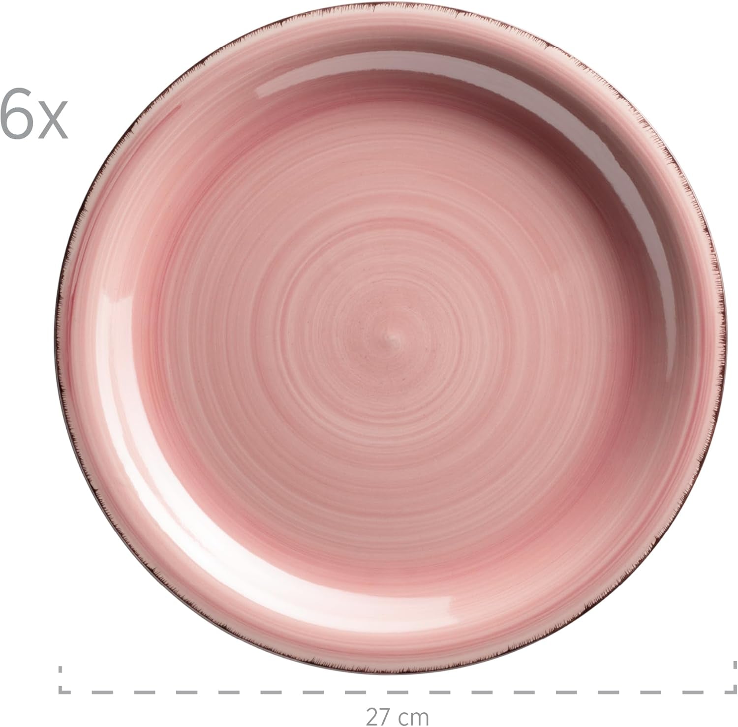 MÄSER 931495 Bel Tempo II, Set de veselă pentru 6 persoane cu aspect vintage modern, Serviciu de masă cu 12 piese, Pictat manual, Roz, Gresie