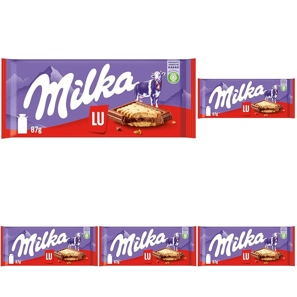 Milka LU – Čokoláda z alpského mléka s křupavými LU sušenkami – 87g