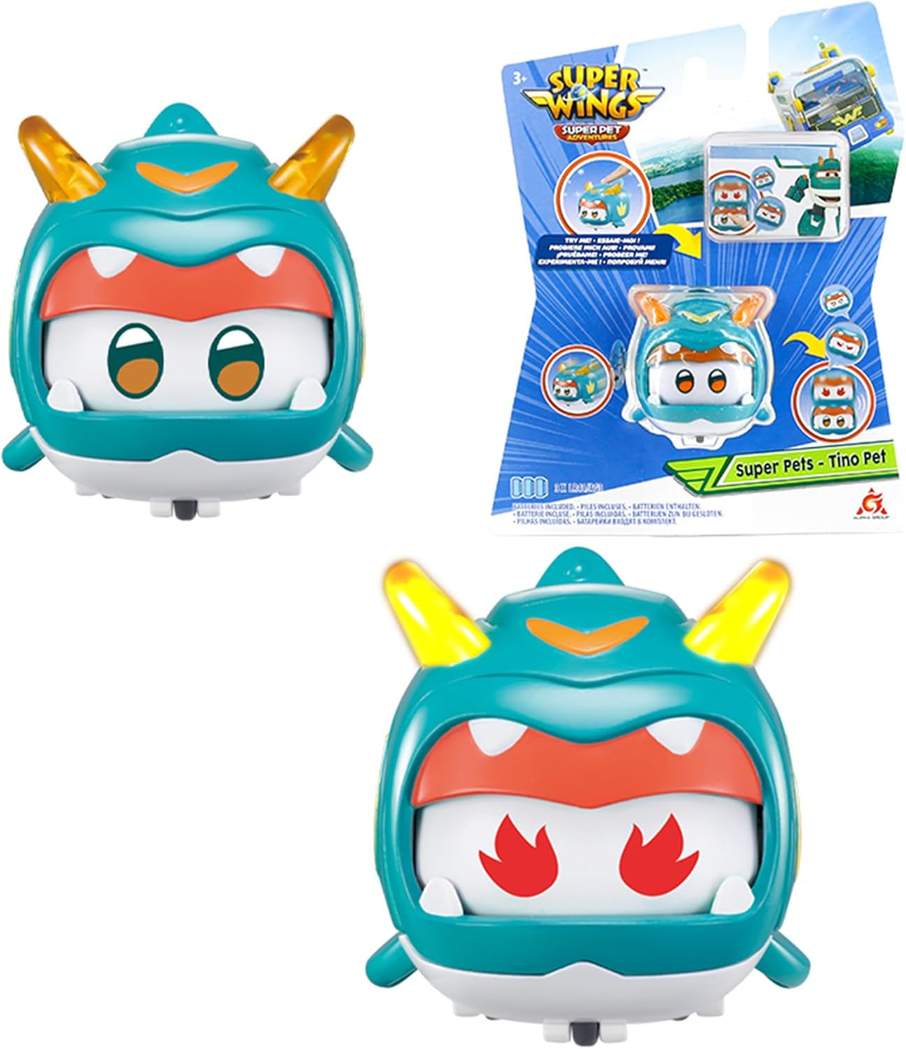 Super Wings Super Pets 4 PCS Shine, Golden Boy, Jerome, Ellie, cu expresie facială comutabilă, cu efect de fulger, portabil, jucărie pentru 3 4 5 6 7 8 ani băiat fată, 2 inci Action figures Naty Shop Tino