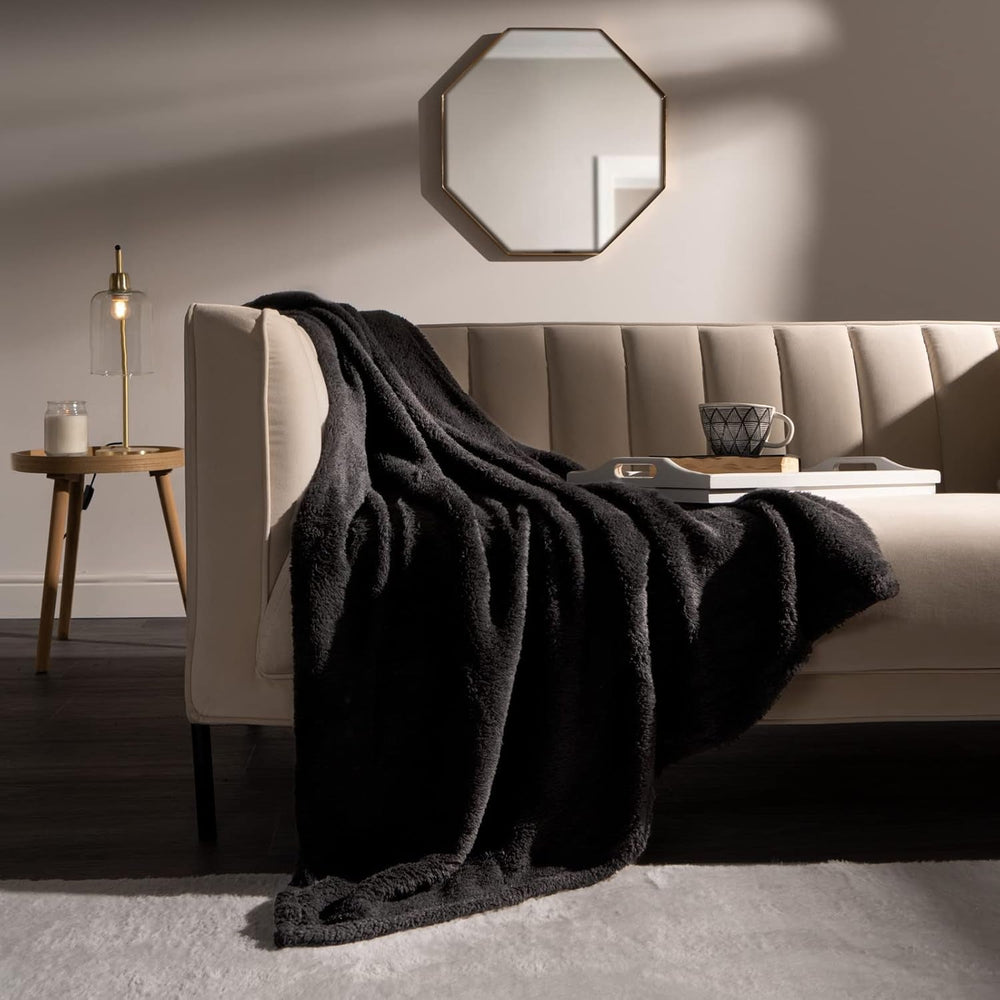 Brentford's Teddy Fleece deka Velká deka na postel Plyšová super měkká teplá pohovka Přehoz přes postel Černá - 150 X 200 cm Postele a deky Besuche den Brentfords-Store