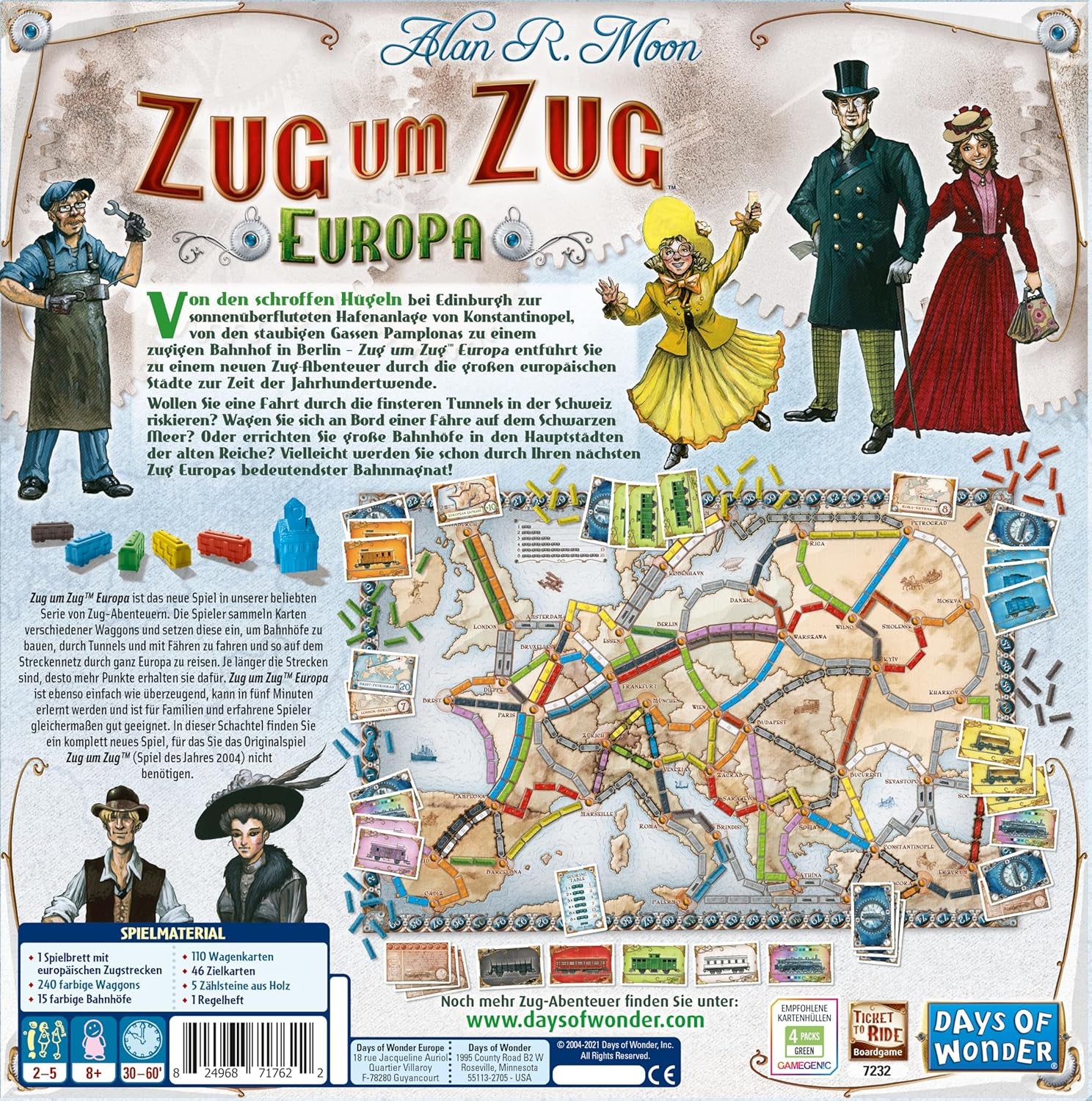 Asmodee, Ticket to Ride: Europe, Days of Wonder, Základní hra, Rodinná hra, Stolní hra, 2–5 hráčů, Věk 8+, 30–60 minut, Němčina
