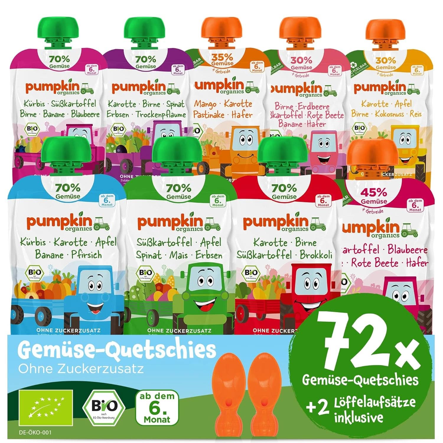 Pumpkin Organics 24Pack, piure de legume organice, fără zahăr adăugat, pentru bebeluși de la 6 luni, 24 x 100 grame Mama si Copilul Naty Shop 72 x 100 grame
